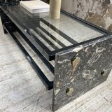 Coffee table year 80 Italian marble and glass