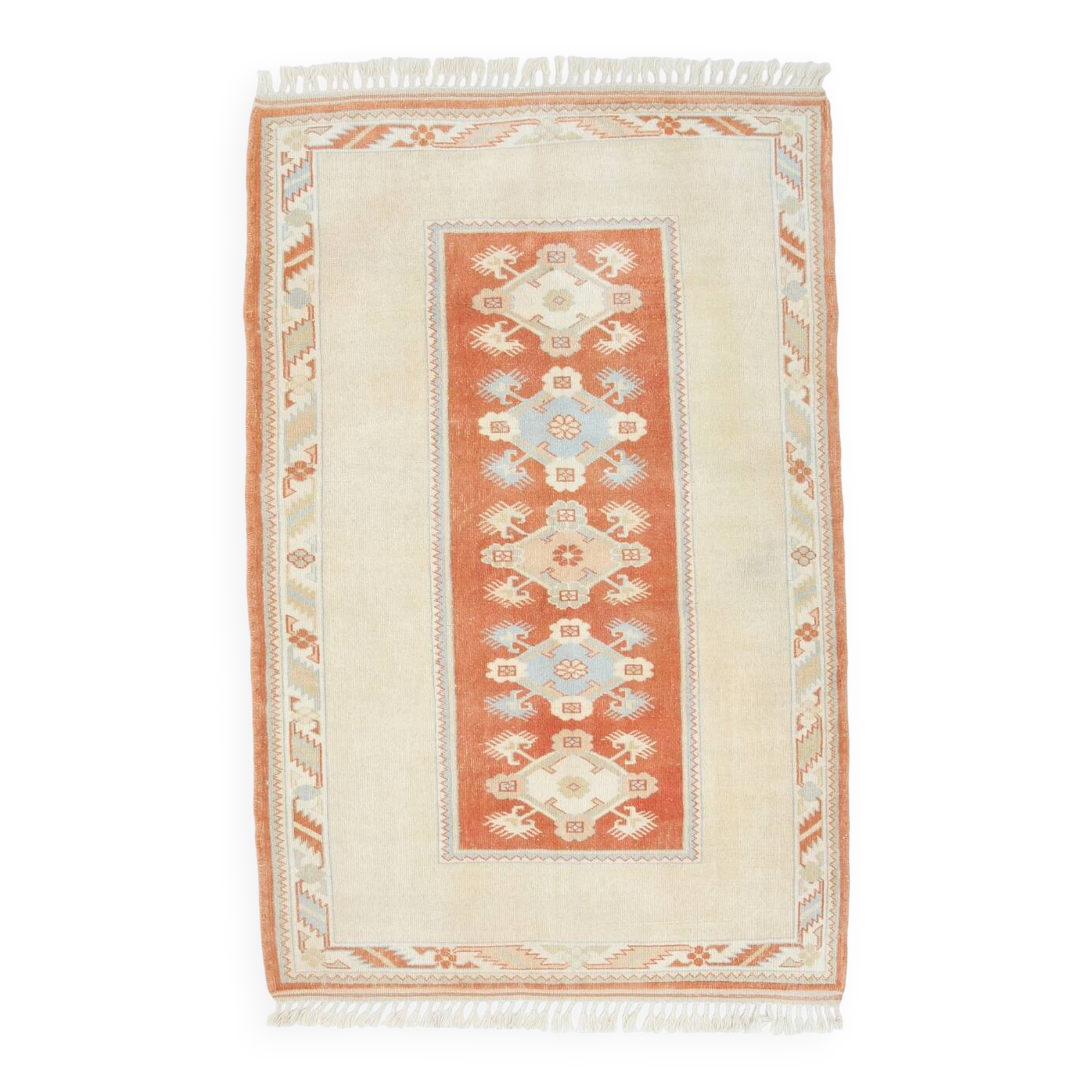 4x6 Oushak Light Blue & Beige Vintage Rug, 127x197Cm