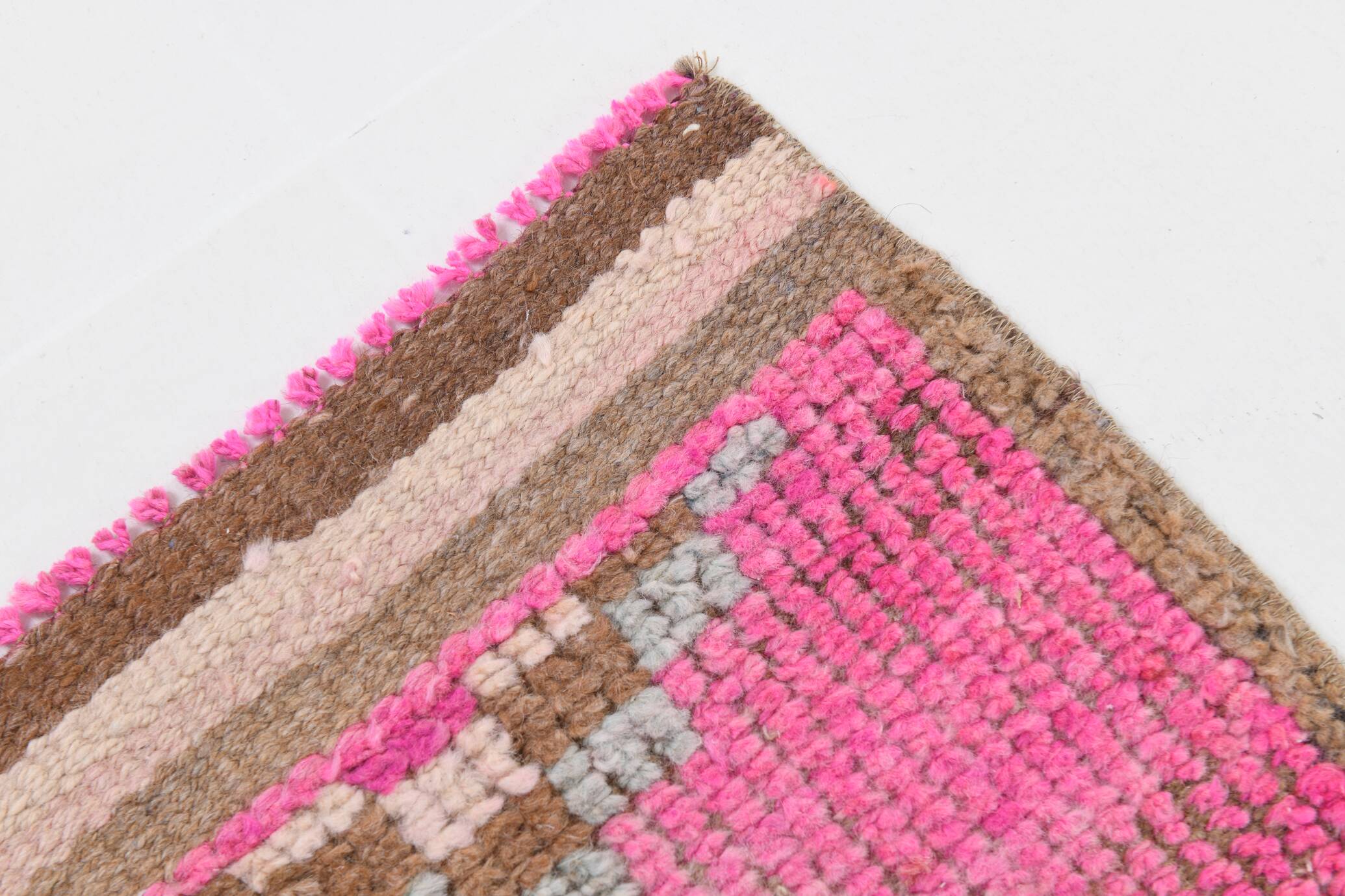 3x10 Fuchisa Pink & Caremel Brown Geometric Pattern Vintage Runner Rug