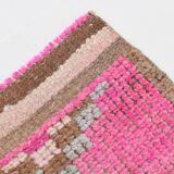 3x10 Fuchisa Pink & Caremel Brown Geometric Pattern Vintage Runner Rug