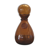 Biot decanter in blown glass bubbled orange hue