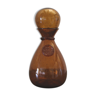 Biot decanter in blown glass bubbled orange hue