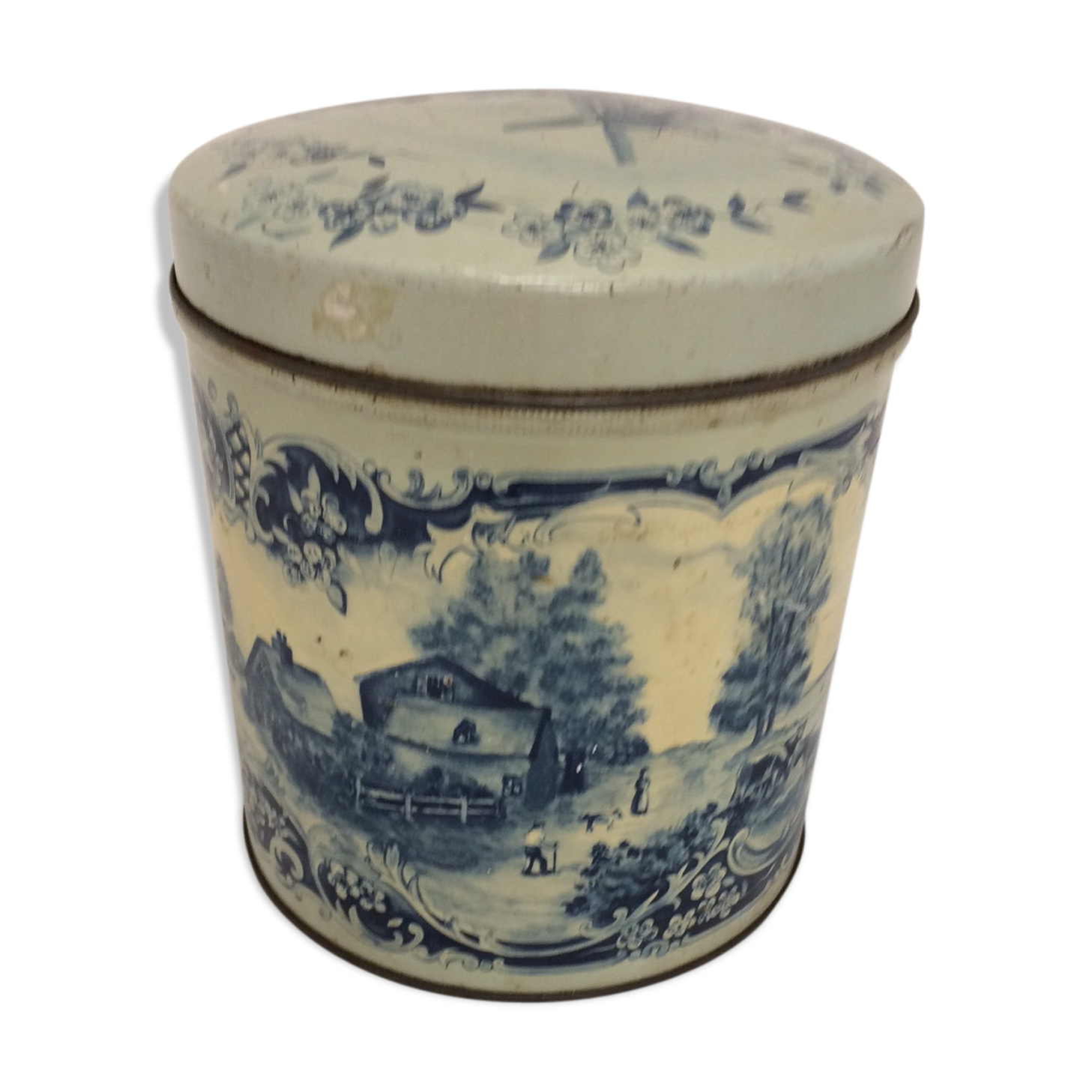 Old box in lithographed sheet metal