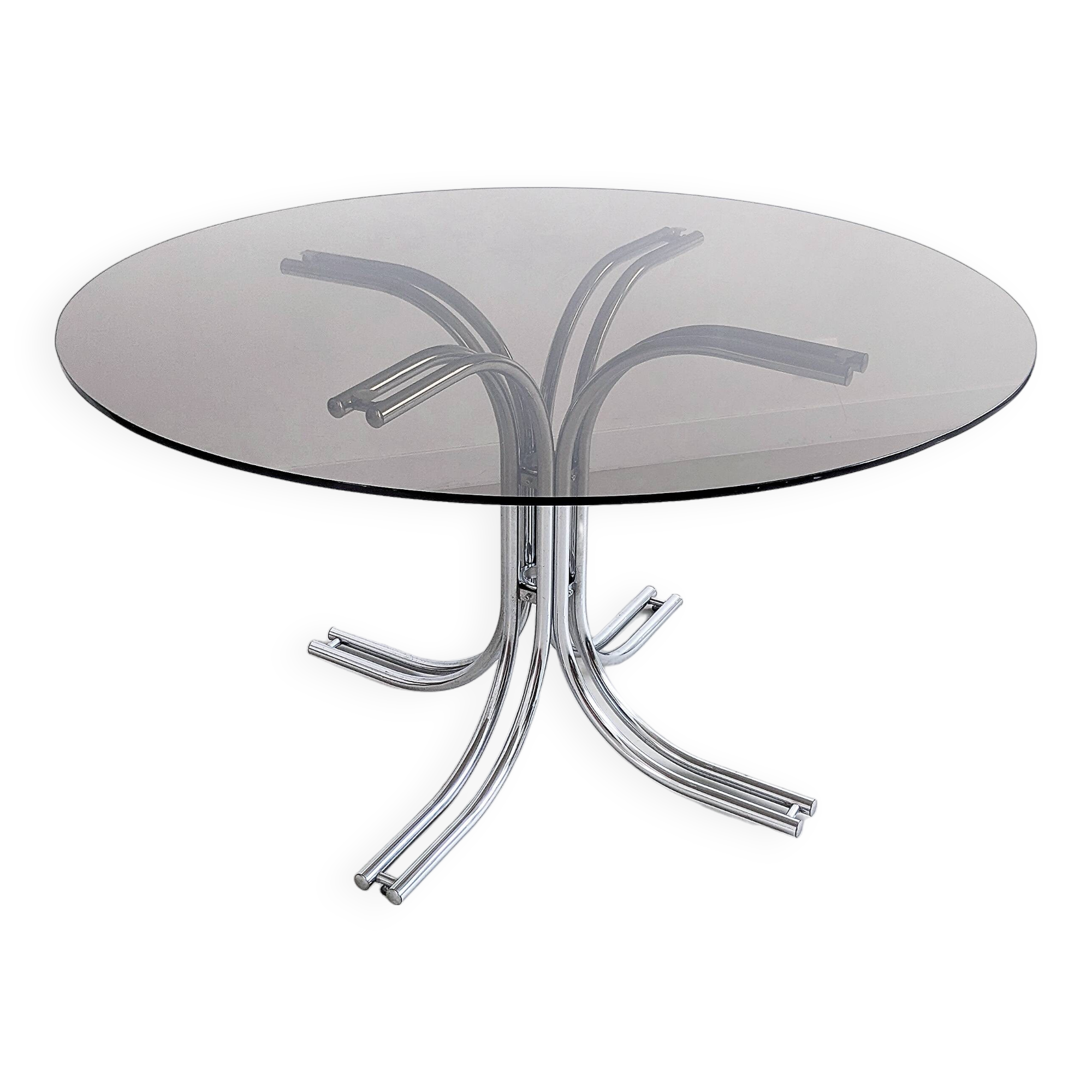 Italian Chrome & Smoked Glass Dining Table 1970's