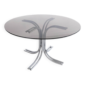 Table à manger italienne en chrome et verre fumé 1970