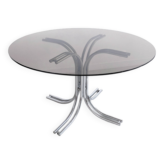 Italian Chrome & Smoked Glass Dining Table 1970's