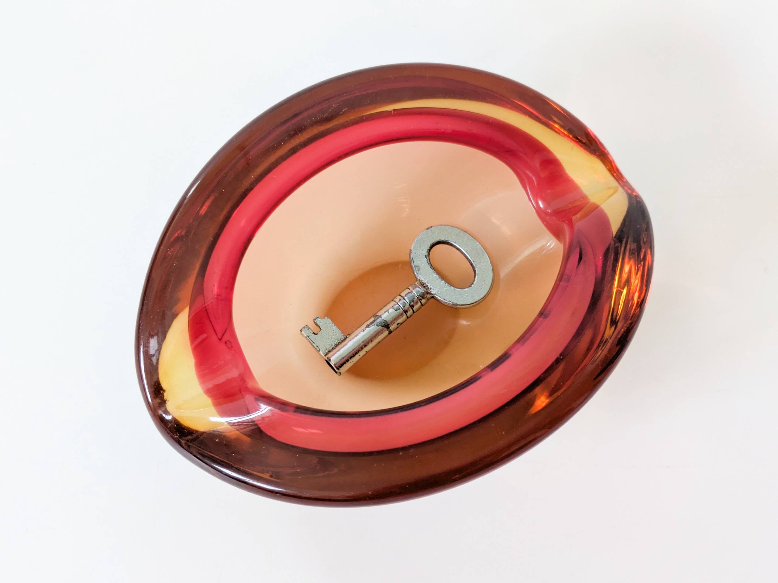 Murano glass catchall in Sommerso style, Orange Rose.