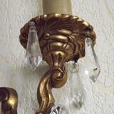 Pair of French Vintage Double Acanthus Leaf Bronze & Crystal Wall Lights 51