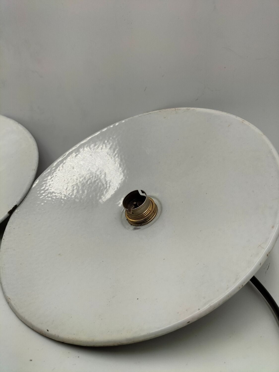 Pair of enamelled metal pendant lights