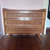 Dresser in blond wood and rattan 50s