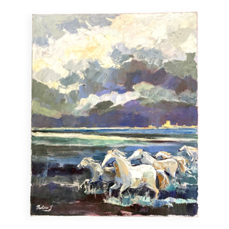 Tableau - Chevaux de Camargue aux Saintes Maries de la Mer