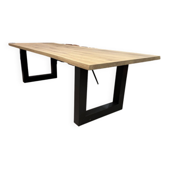Solid oak table and black metal U legs - 280 x 100 cm
