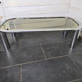 Chrome metal coffee table with smoked glass top from the 70s
