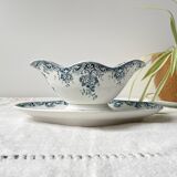Vintage gravy boat Terre de fer French floral pattern