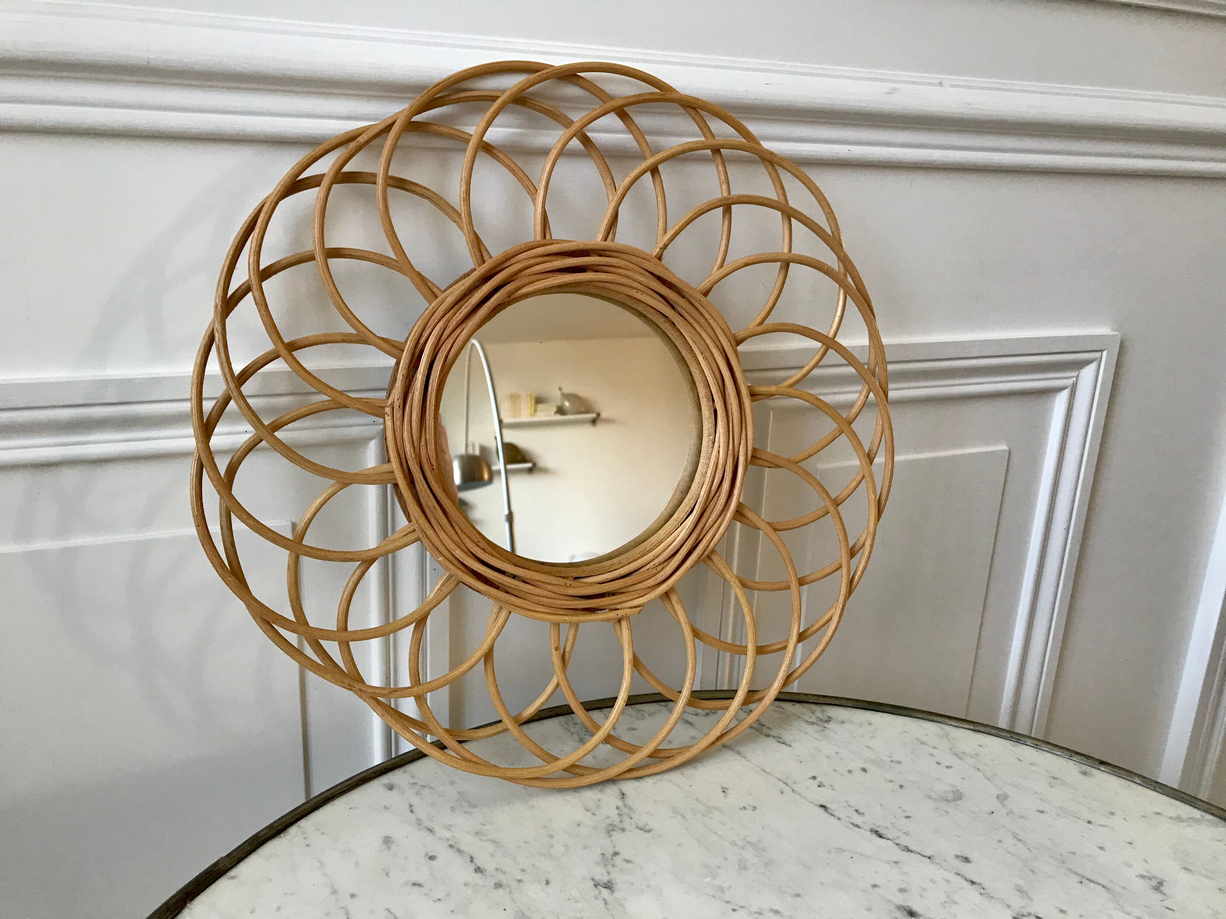 Vintage bamboo & rattan sun mirror