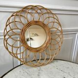 Vintage bamboo & rattan sun mirror
