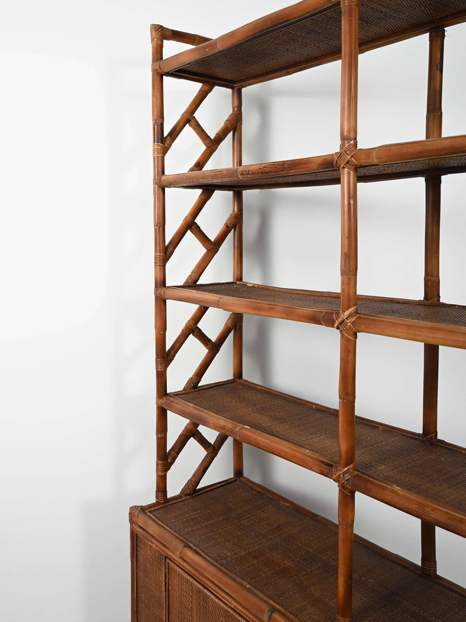 1960s bamboo and rattan bookcase