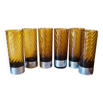 6 70's amber long drink glasses