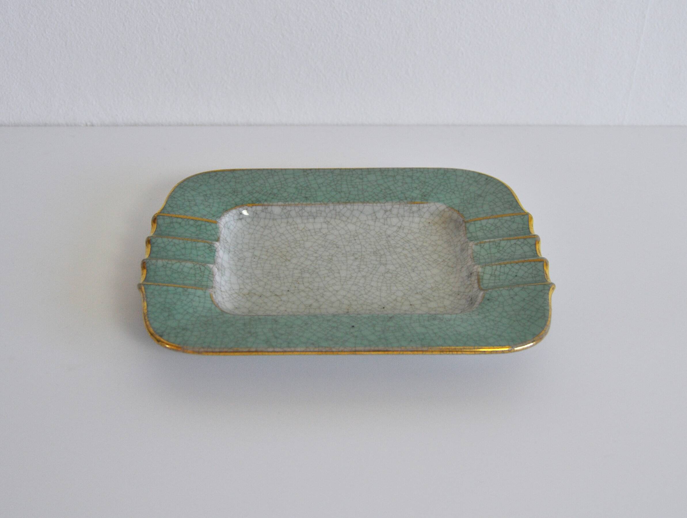 Cendrier, vide poche en porcelaine à glaçure craquelée, années 1940