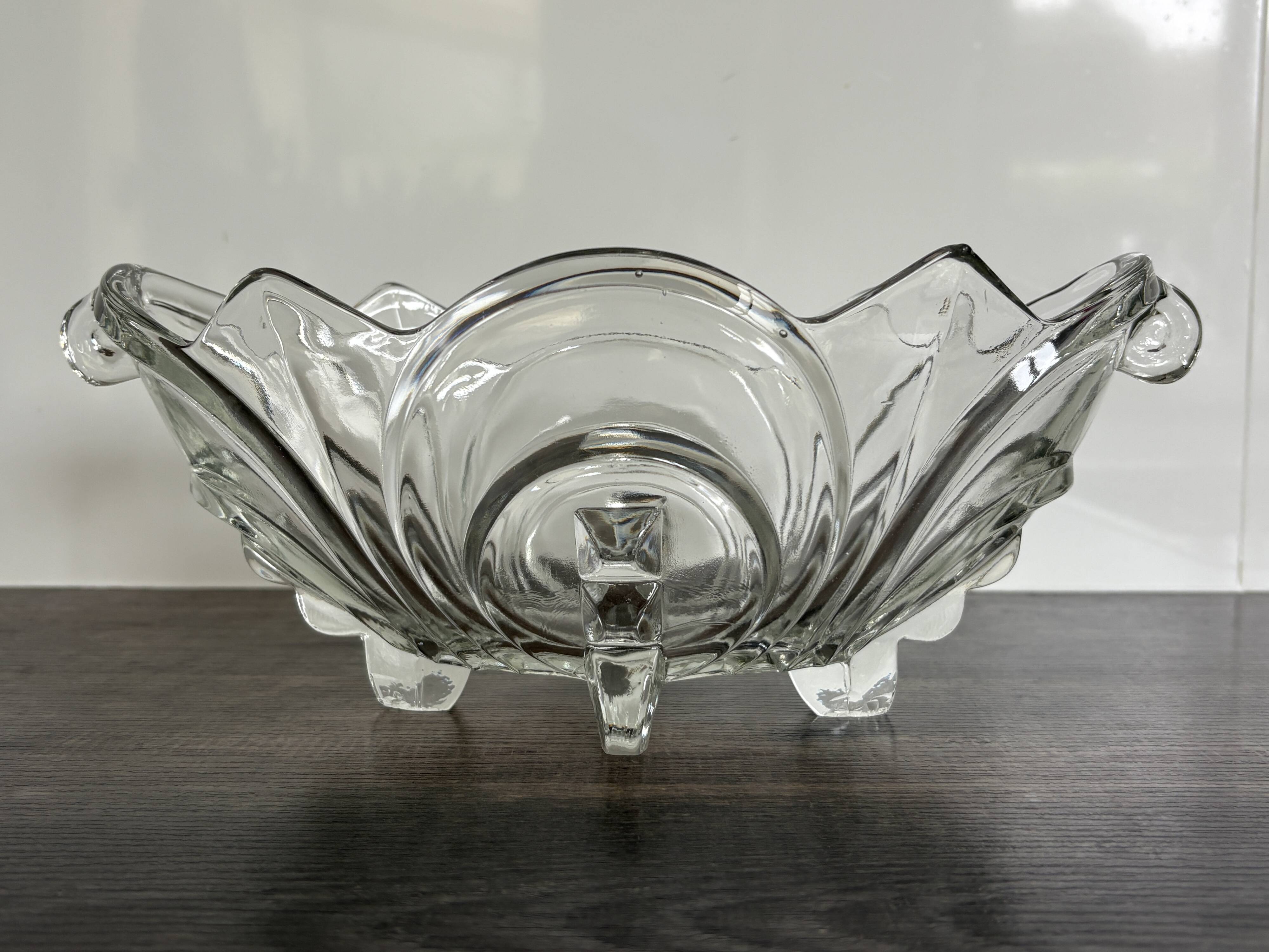 Vintage molded pressed glass bowl on foot