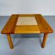 Table basse ancienne bois et travertin design des années 70 vintage