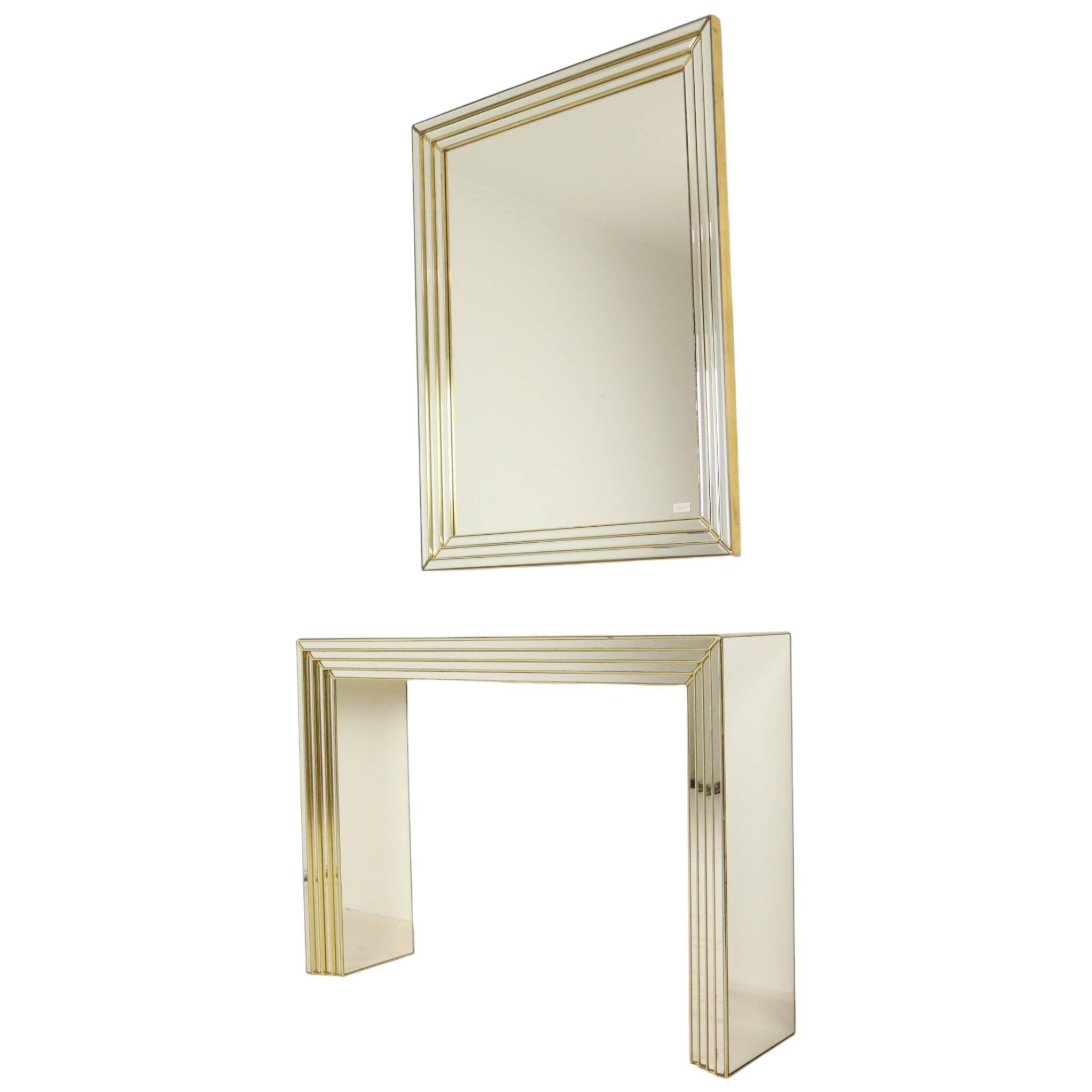 Miroir avec console argentés et dorés – Deknudt