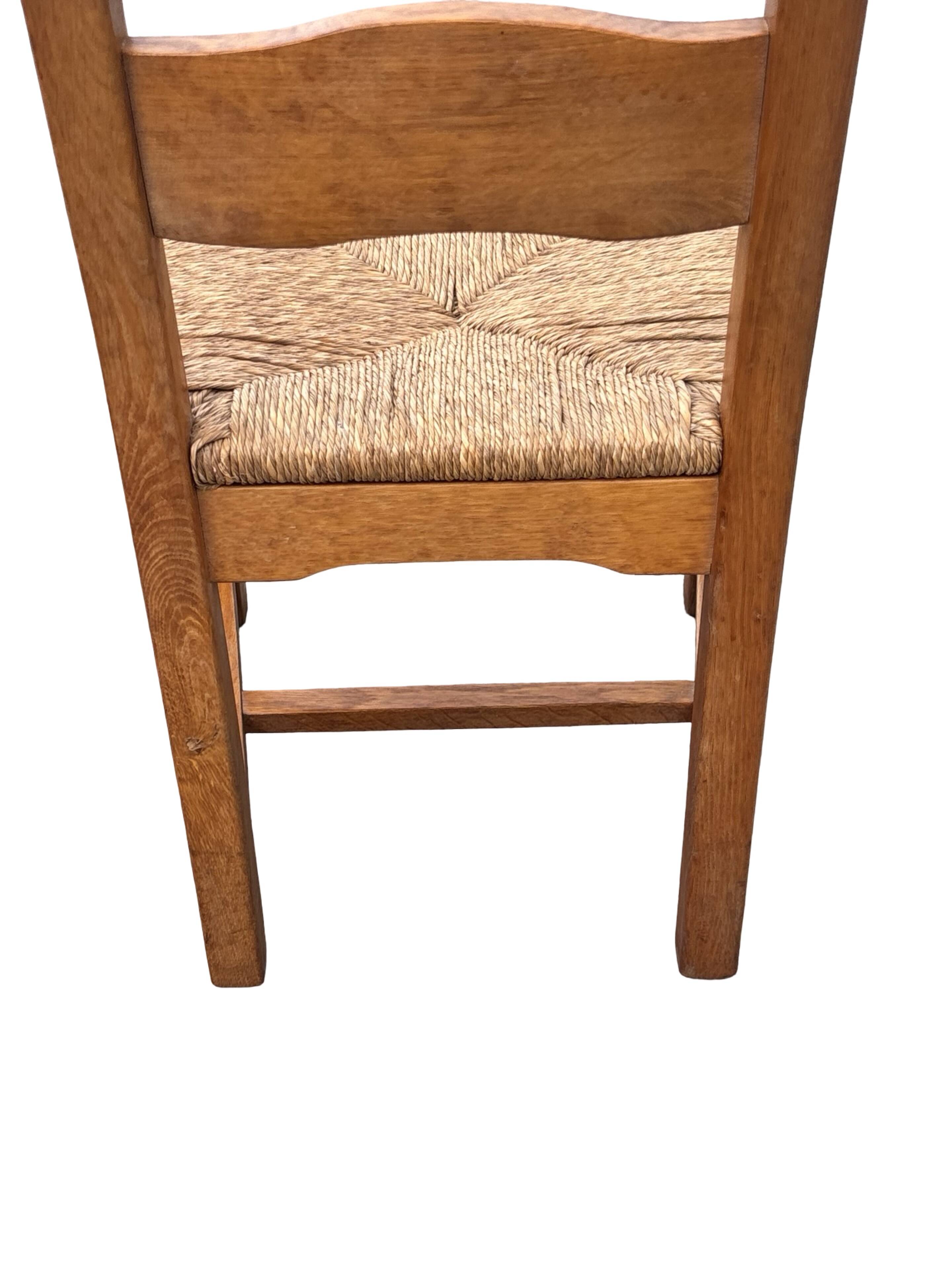 Vintage Set of 4 dining chairs oak and wicker 70's design high back