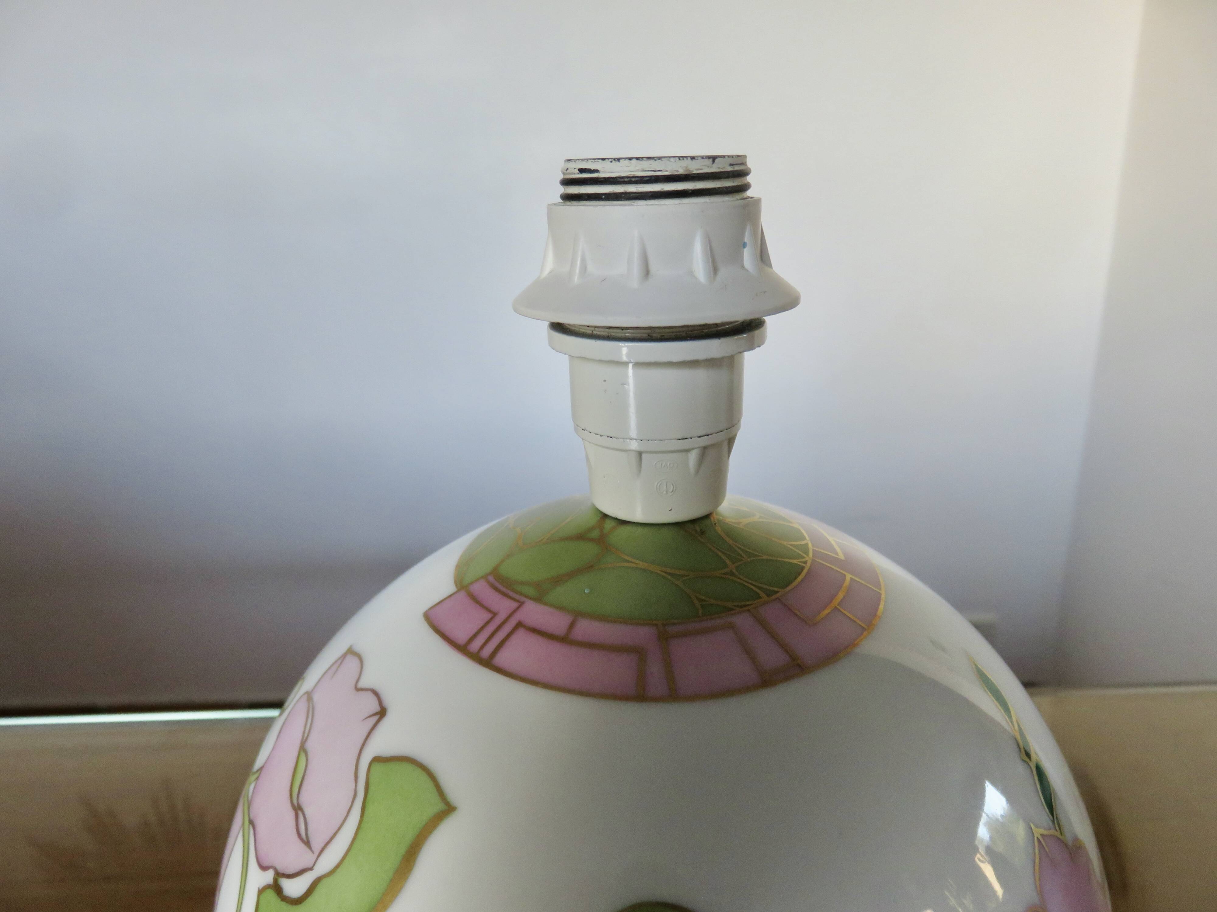 Ceramic ball lamp, with floral decoration, 70s, signed