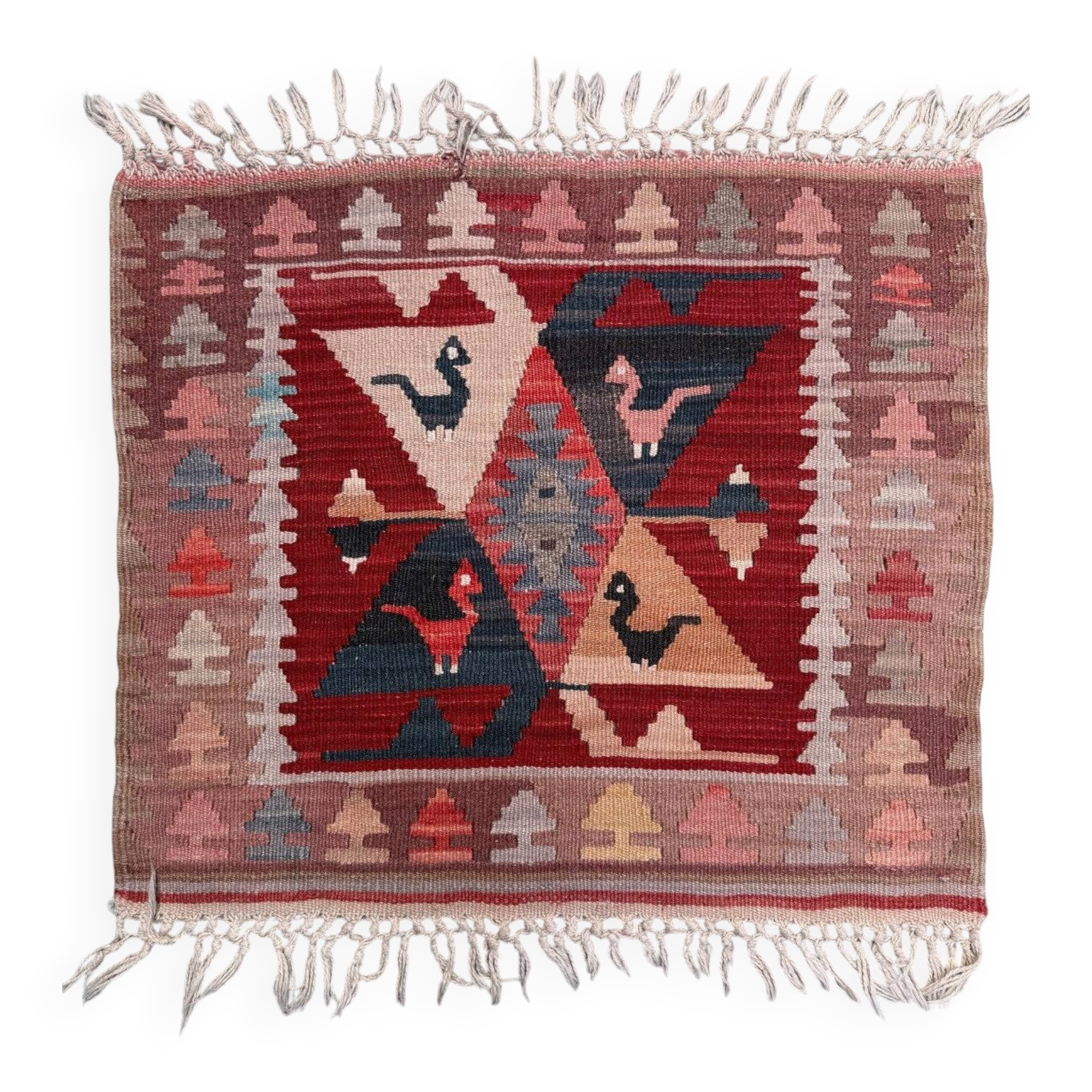 Vintage Turkish mini kilim 65x70 cm wool small Square kelim 2567