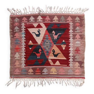 Vintage Turkish mini kilim 65x70 cm wool small Square kelim 2567