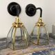 Pair of vintage glass and brass sconces electrified to nine