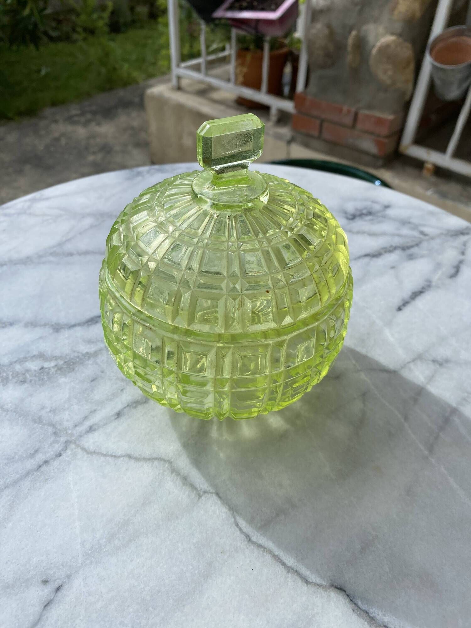 Vintage Glass Bonbonnière from Ouraline – Art Deco Style - Fluorescent
