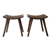 Lot de 2 tabourets / chevets en bois et corde, France 1950