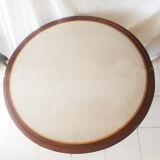 Mahogany game table and mahogany veneer, rolling half-moon console or round table.
