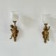 Pair of vintage wall lights in gilded metal and opaline, Italy 1950.