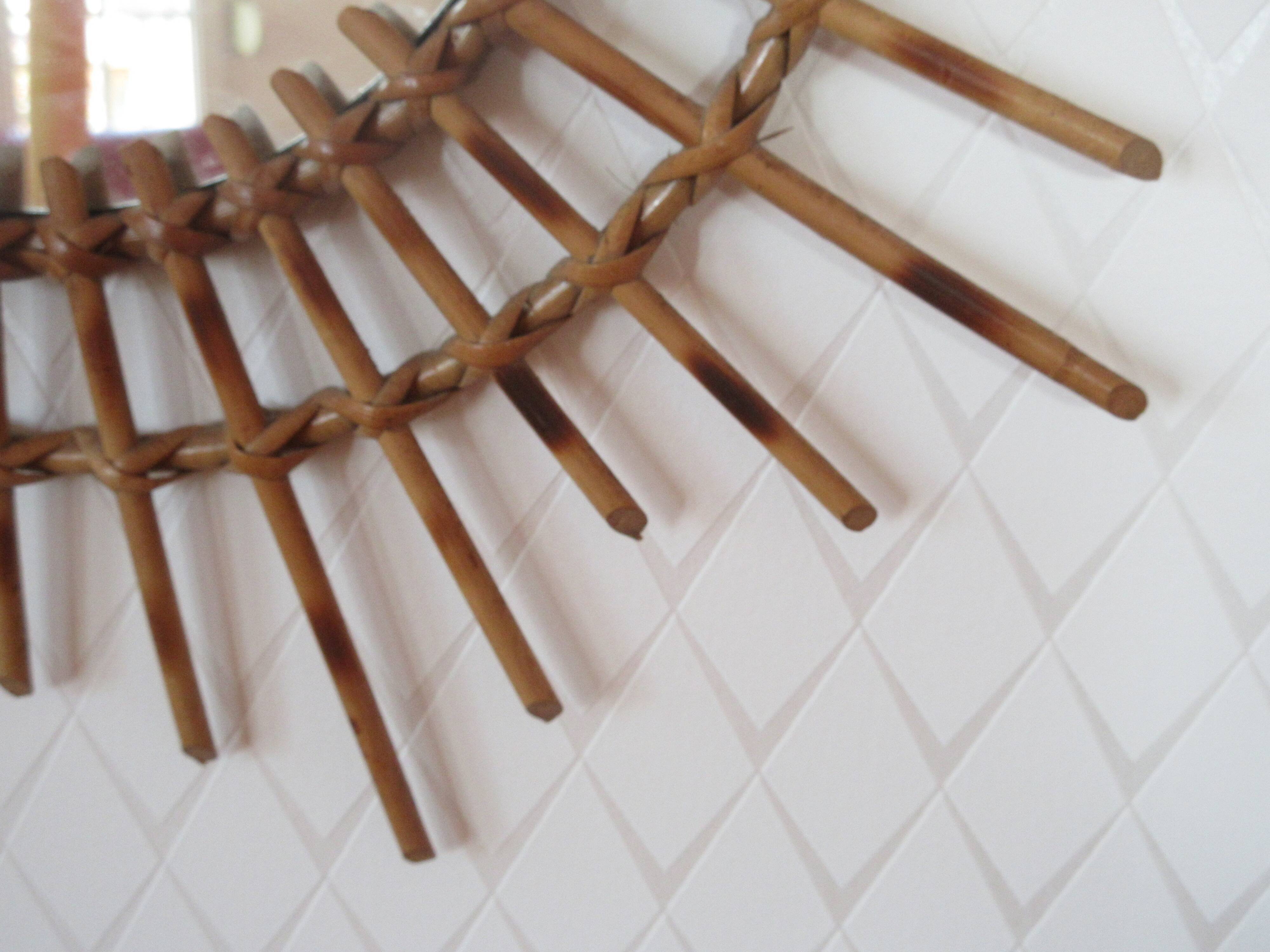 Vintage bamboo and rattan sun mirror 56cm