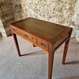 Vintage oak desk – 1970s – Green leather top and 3 drawers