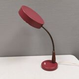 Table lamp in aubergine coloured metal, brass bend and teak wood 1960-70s
