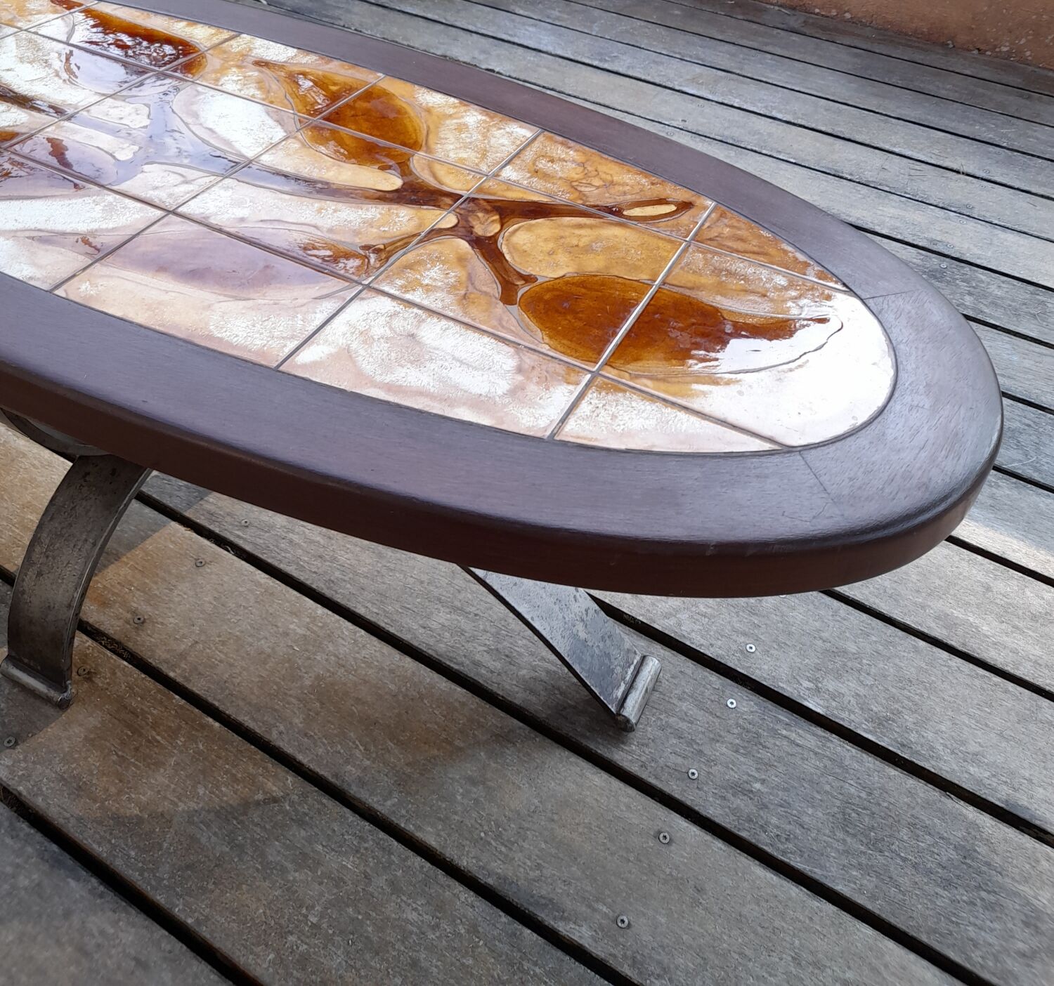 Wood ceramic and metal coffee table by Dan Vallauris 1960