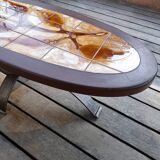 Wood ceramic and metal coffee table by Dan Vallauris 1960