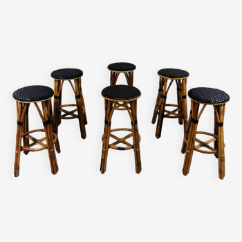Set of 6 rattan bar stools 1970-80’s