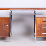 Restored Bauhaus Beech Writing Desk, Hynek Gottwald, Chrome, Czechia, 1930s
