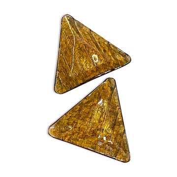 Set of 2 amber glass raviers
