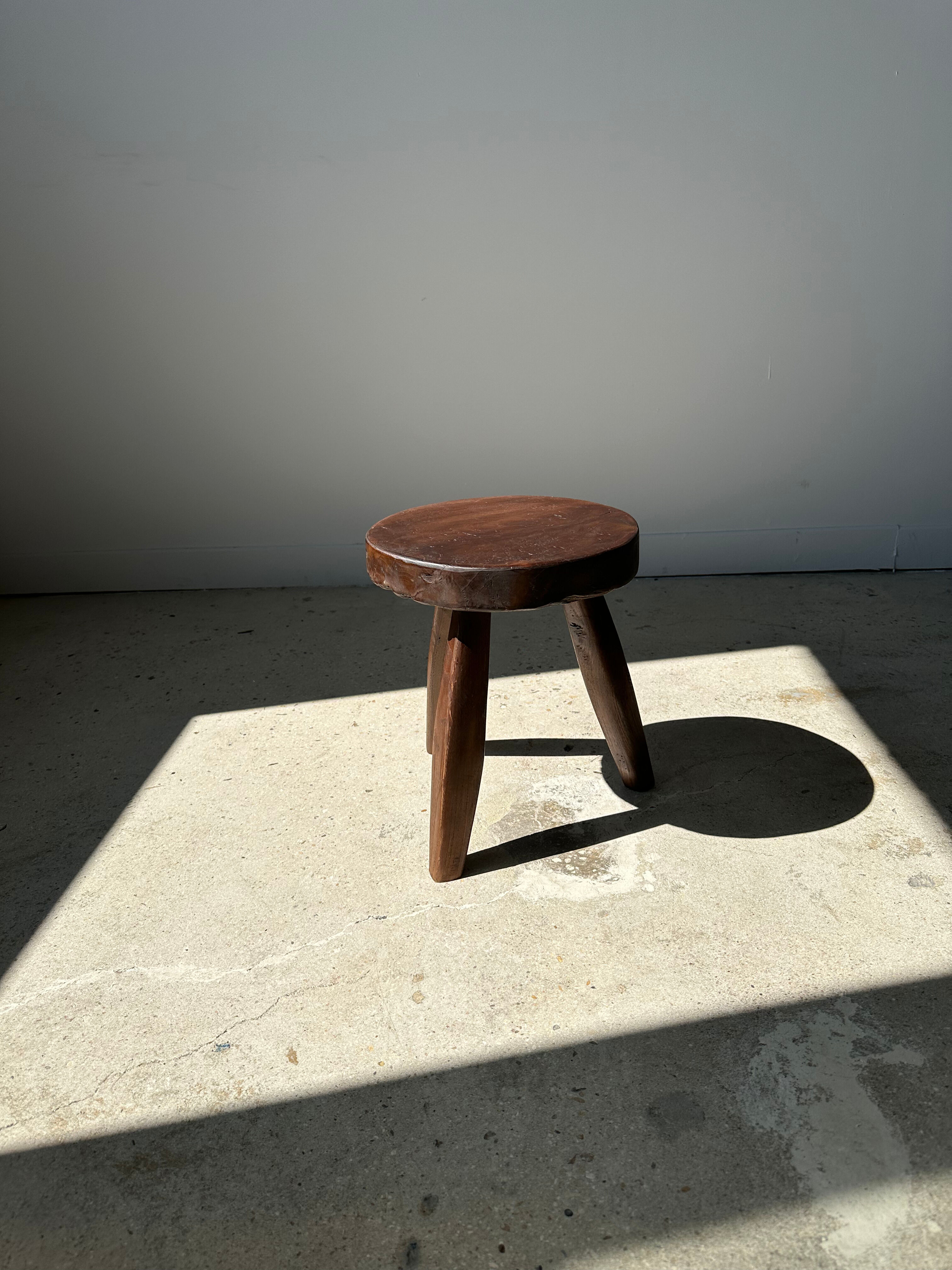 Brown solid wood stool flat circular seat