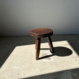 Brown solid wood stool flat circular seat