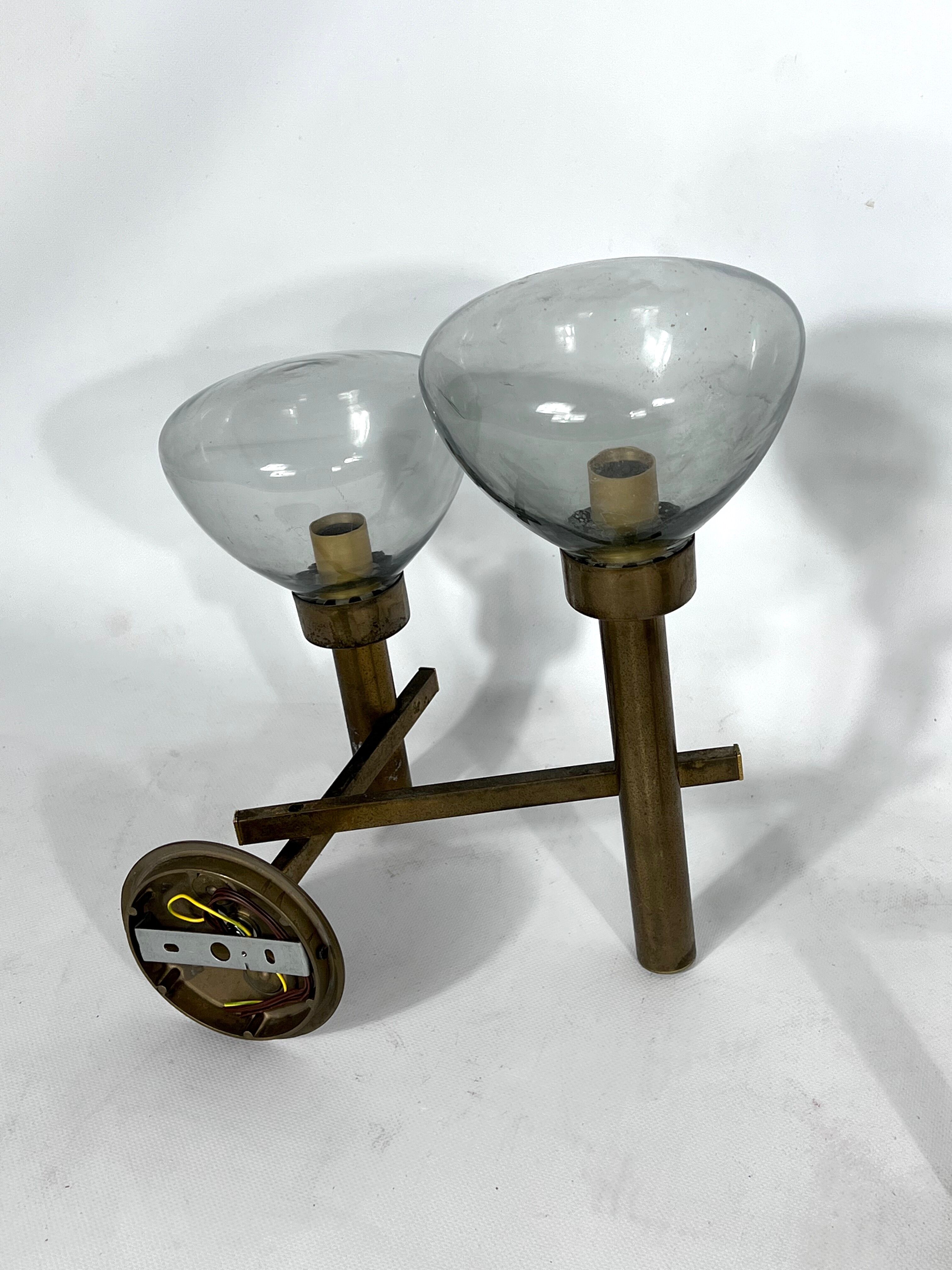 Pair of brass and glass sconces by Sciolari. Italian modern from 70s