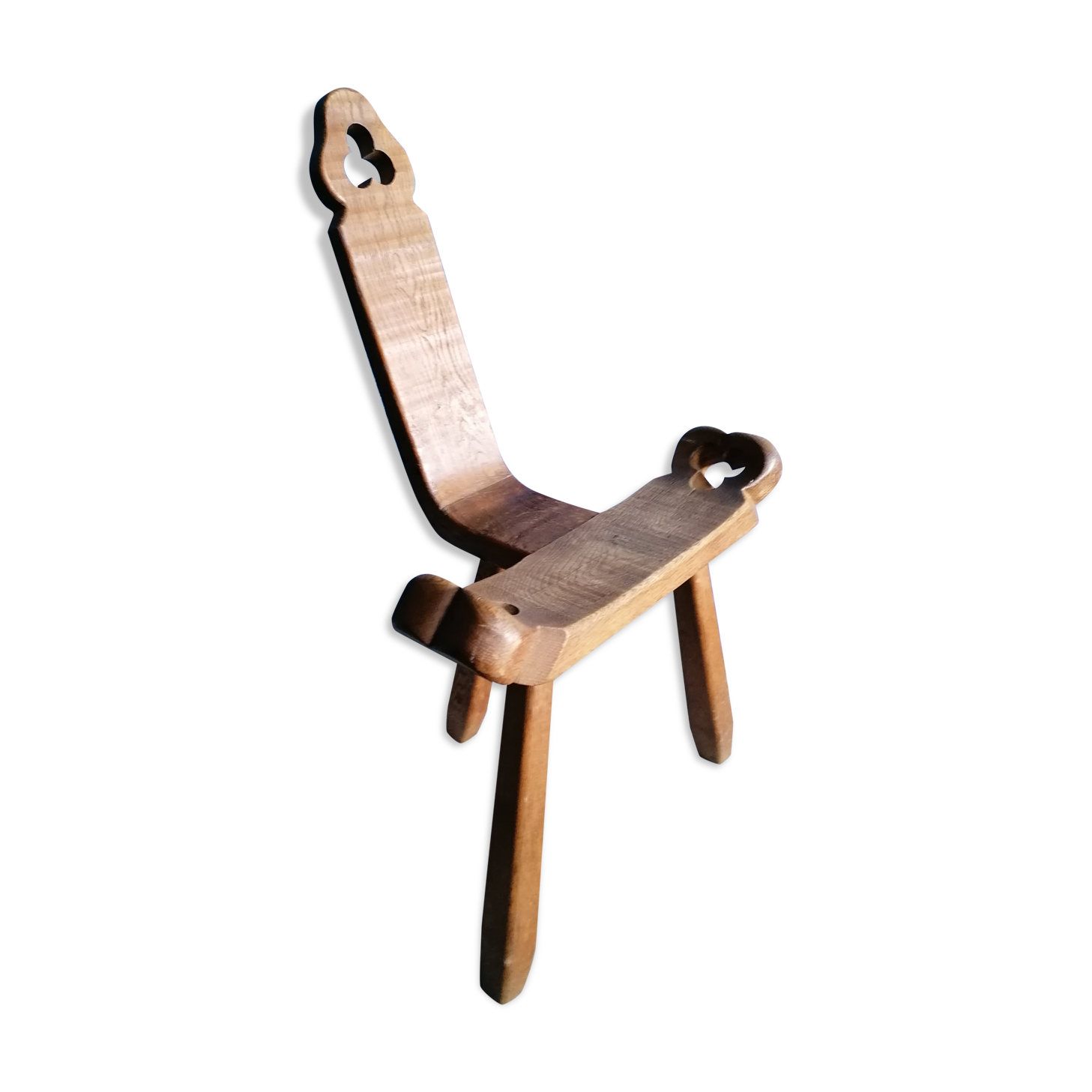 Tripod wooden stool with brutalistic vintage brutalism