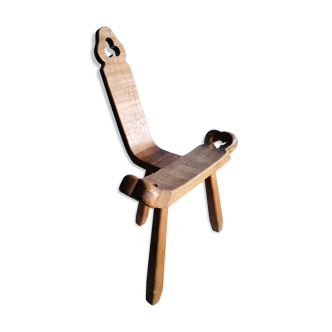 Tripod wooden stool with brutalistic vintage brutalism