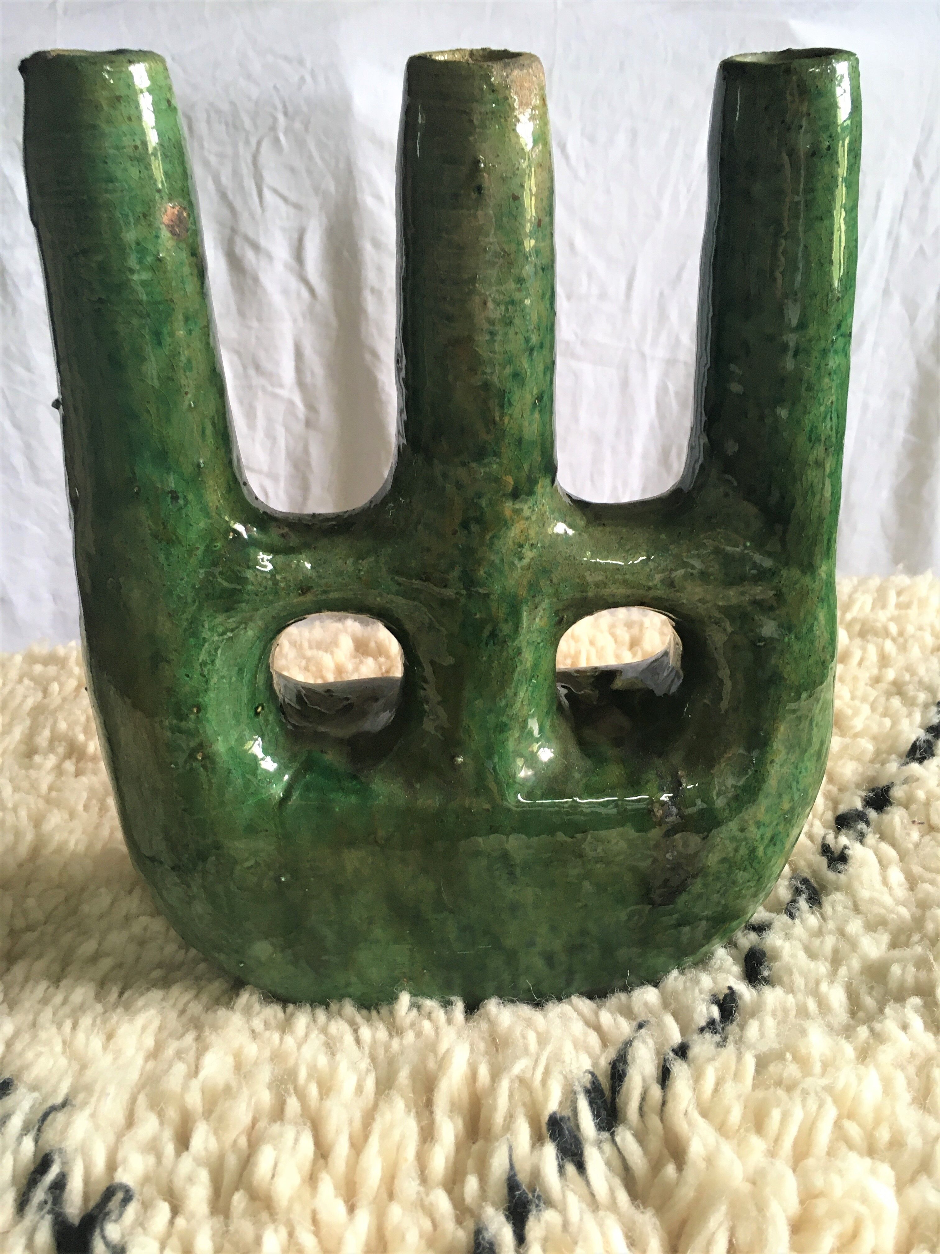 Enamelled terracotta candle holder