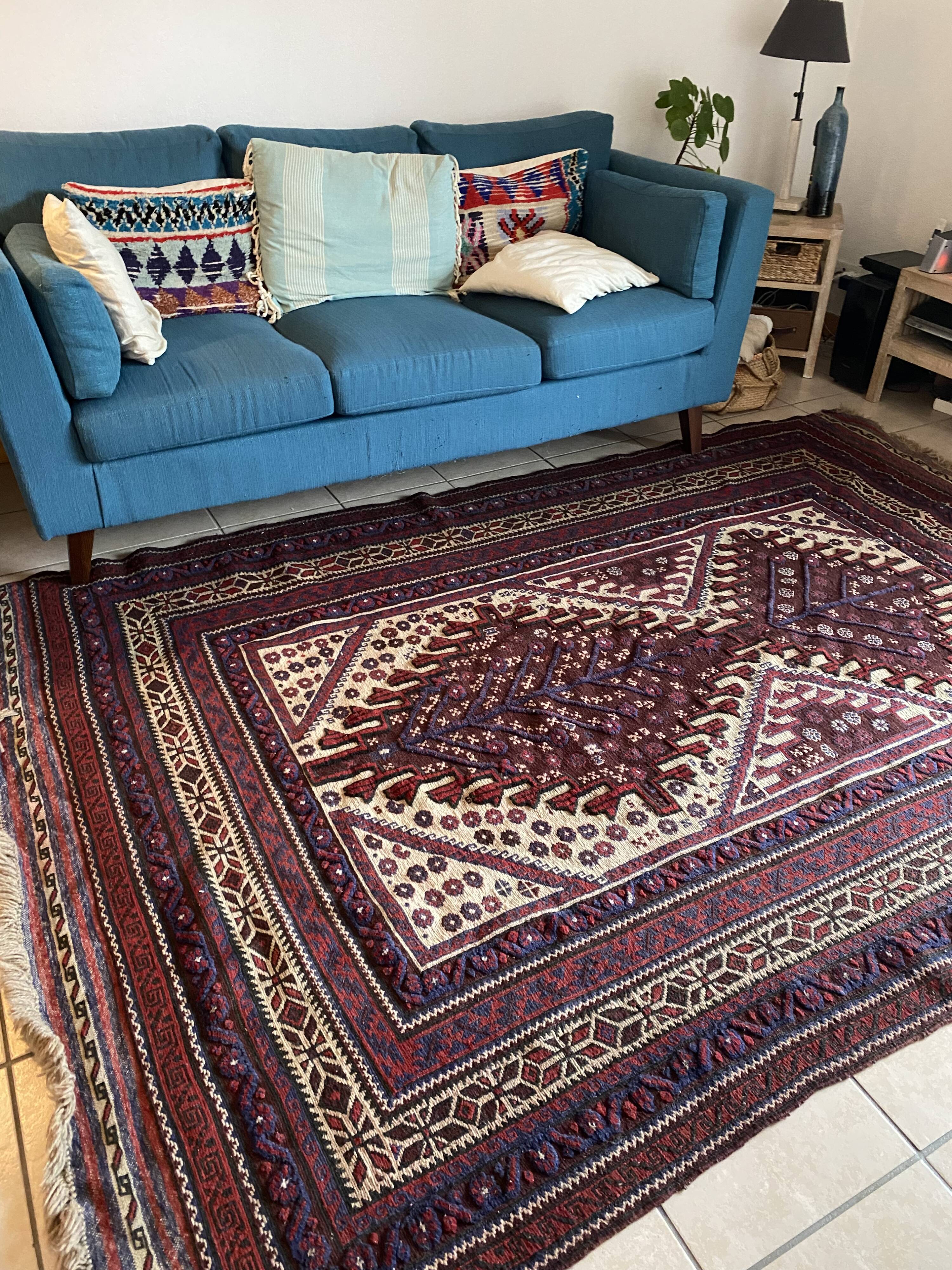 Old Afghan wool rug 270x186cm